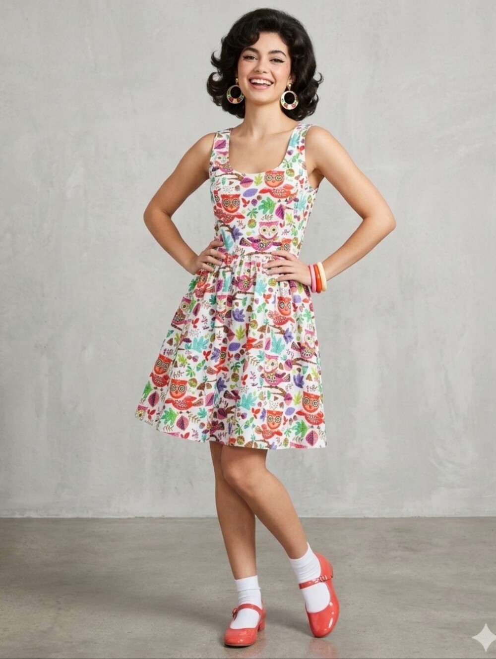 Retrolicious Owls Print Skater Dress, Size S
